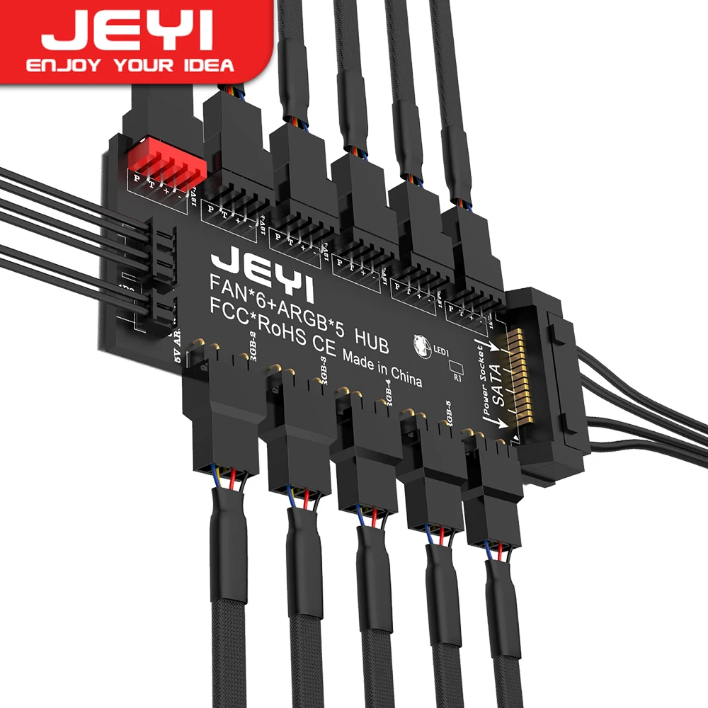 JEYI-ventilador de sincronización de 5 vías, 4 pines PWM y 5V, 3 pines ARGB con SATA 15 Pines, Hub de ventilador de refrigeración de CPU, direccionable, iluminación RGB, divisor de PCB - imagen 2