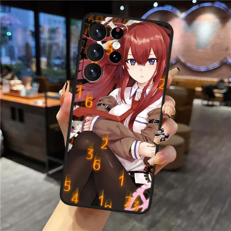Kurisu Makise Anime para Samsung Galaxy S25 S24 S23 S22 S21 S20 S10 S9 S8 FE Lite Ultra Plus 5G funda de teléfono negra - imagen 4