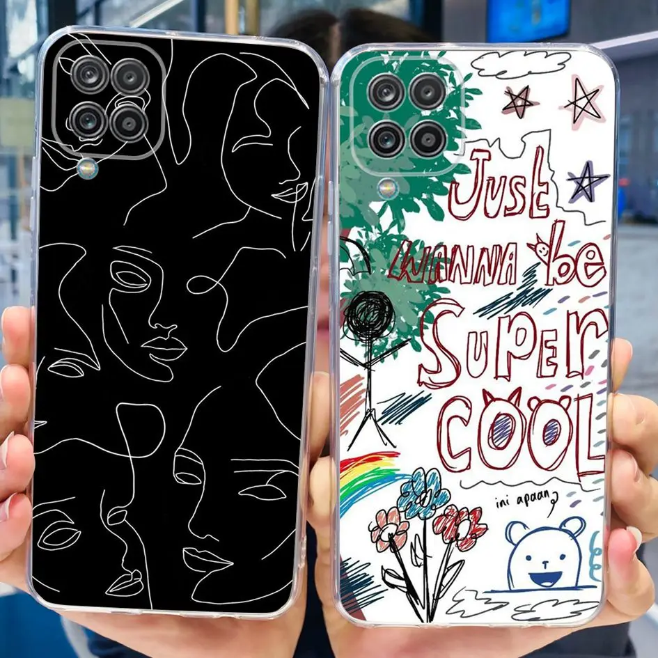 Funda trasera de silicona suave para teléfono Samsung Galaxy A12 A42, carcasa transparente con patrones elegantes, TPU, M12, M42, 5G, nueva - imagen 2