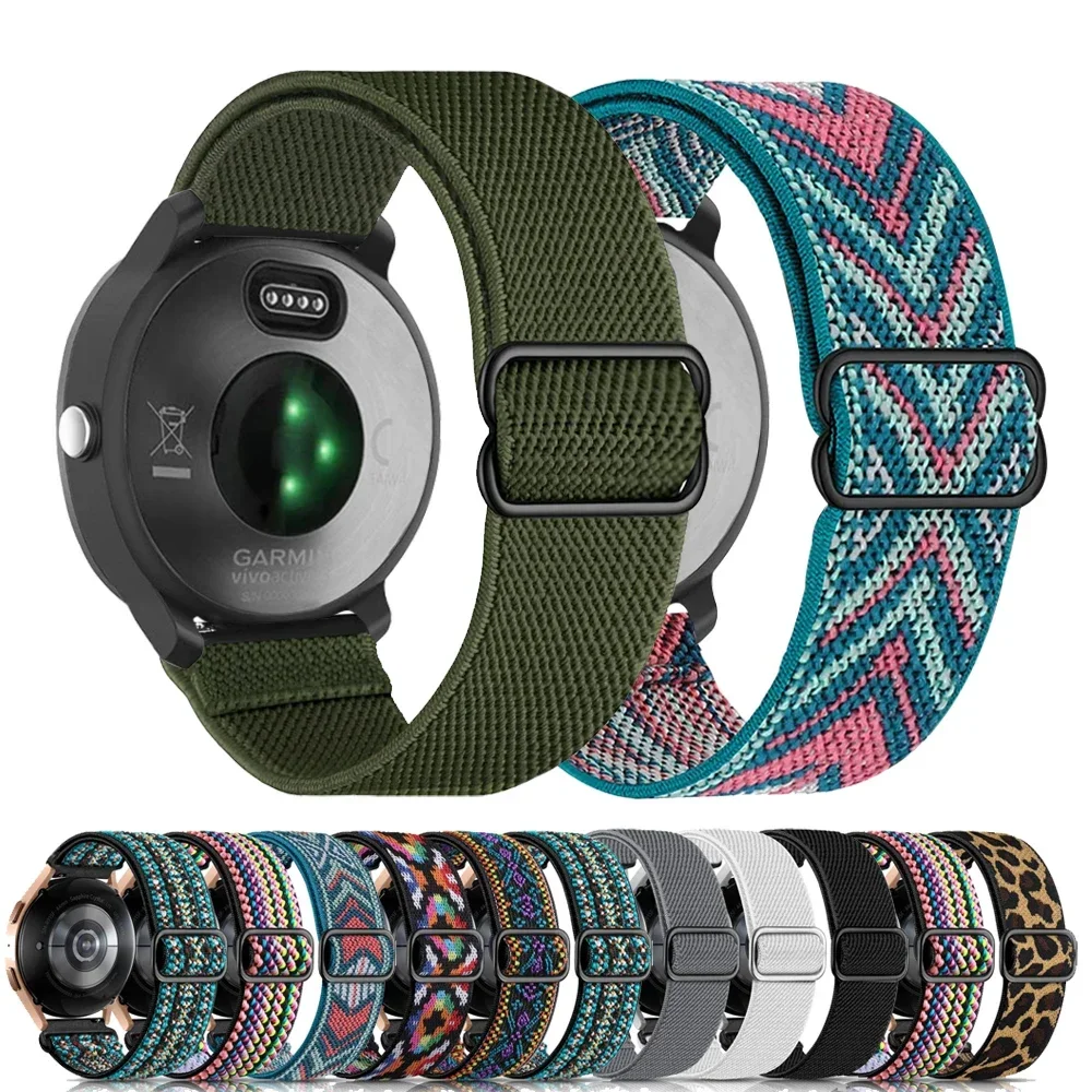 Correa de nailon de 20mm y 22mm para reloj Garmin Vivoactive 4 3 HR Venu 2 SQ Forerunner 645, pulsera elástica Fenix 6 5 Pro