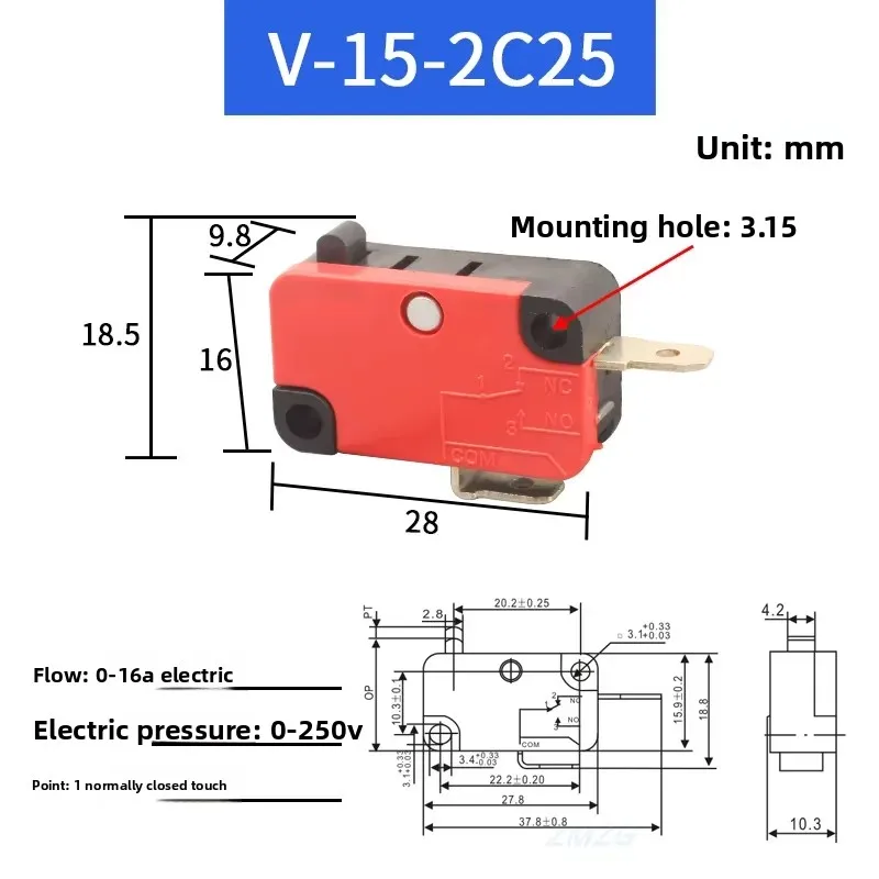 Interruptor de viaje microinterruptor autorreinicio V-15-1C25 V-151-1C25 V-152-1C25 V-153-1C25 V-154-1C25 V-155-1C25 V-156-1C25 - imagen 5