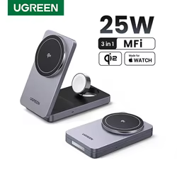 UGREEN MFi 3 en 1 15W MAX soporte de cargador inalámbrico magnético Qi2 Total 25W carga para iPhone 16 17 Pro Apple Watch para MagSafe