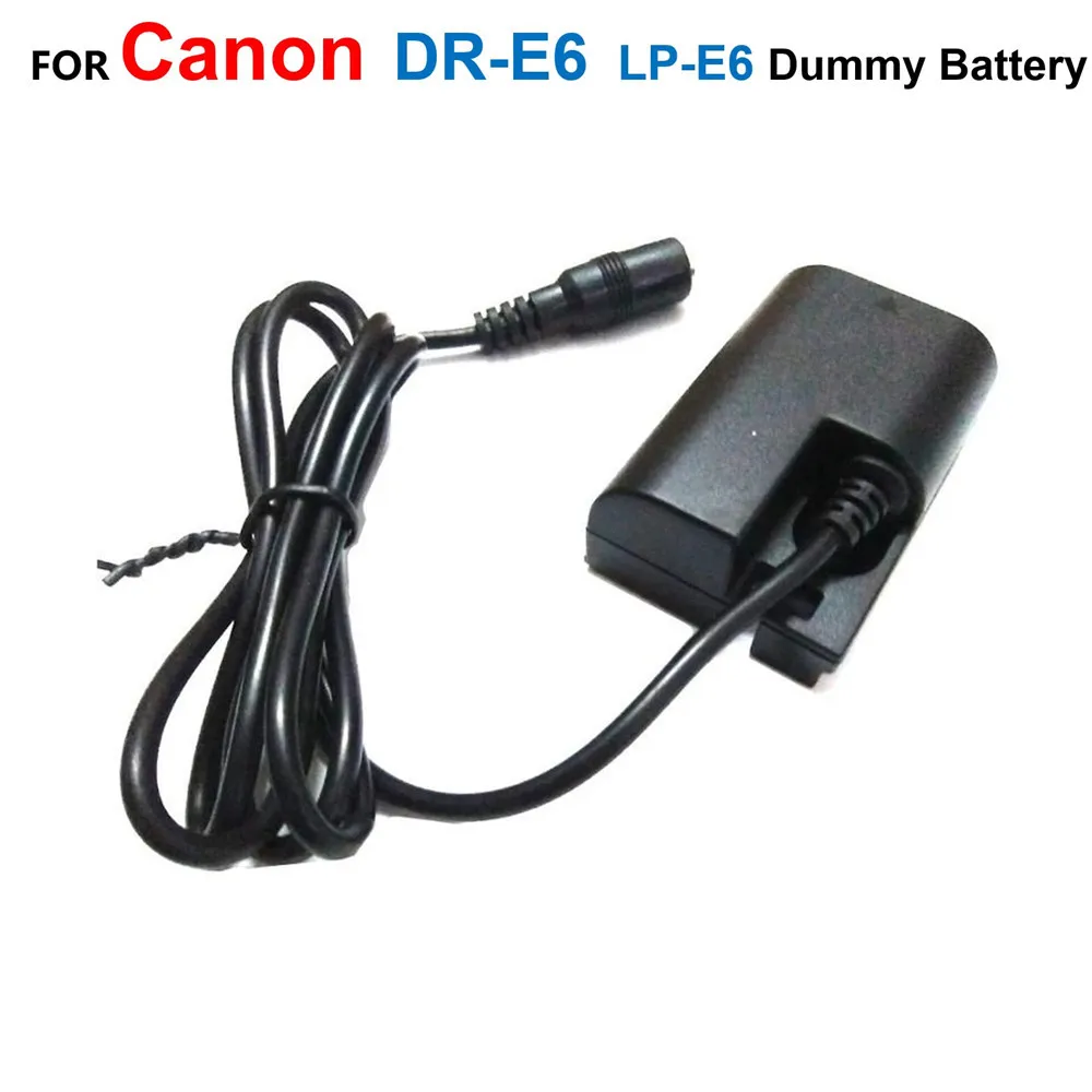 DR-E6 acoplador CC decodificado completo LP-E6 adaptador de corriente de batería simulada para Canon EOS 5D 5D2 5D3 6D 7D 60D 60D 70D 80D 5DS 5DSR R5 R6 - imagen 2