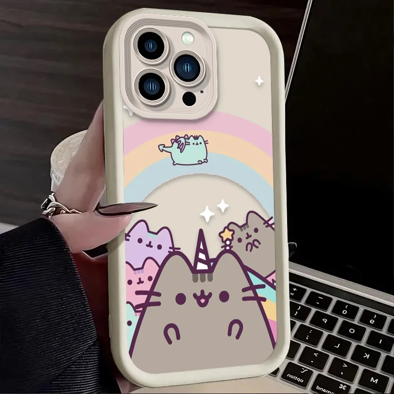 Preciosa funda de silicona suave de gato Pusheen para iPhone 16 15 14 13 12 11 Pro Max X XS X S Max XR SE 2020 7 8 Plus iphone16 contraportada - imagen 3