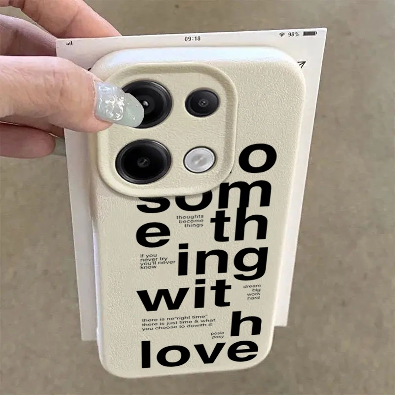 Funda de teléfono con patrón de lichi y letras artísticas para Xiaomi Redmi 13, 12, 13C, 14C, 15C, Redmi Note 14, 13, 12 Pro Plus 11, funda suave de moda