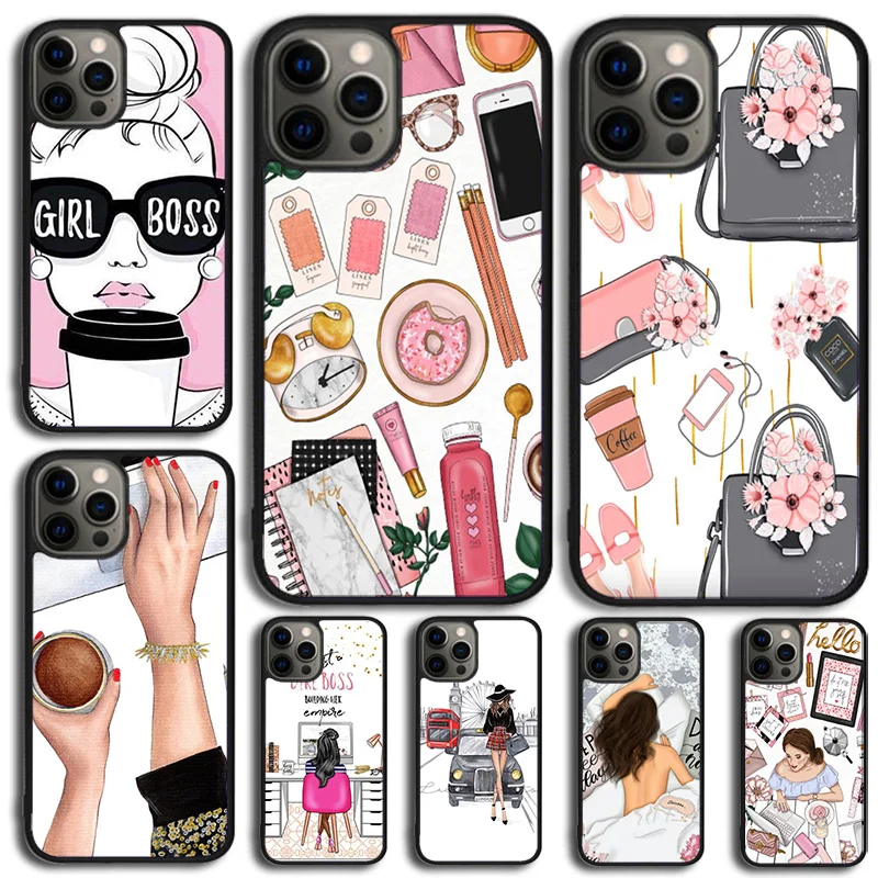 Funda de teléfono con dibujos animados para mujer, color rosa, Boss, para iPhone 17 Air 15 16 14 11 12 13 Pro MAX Plus