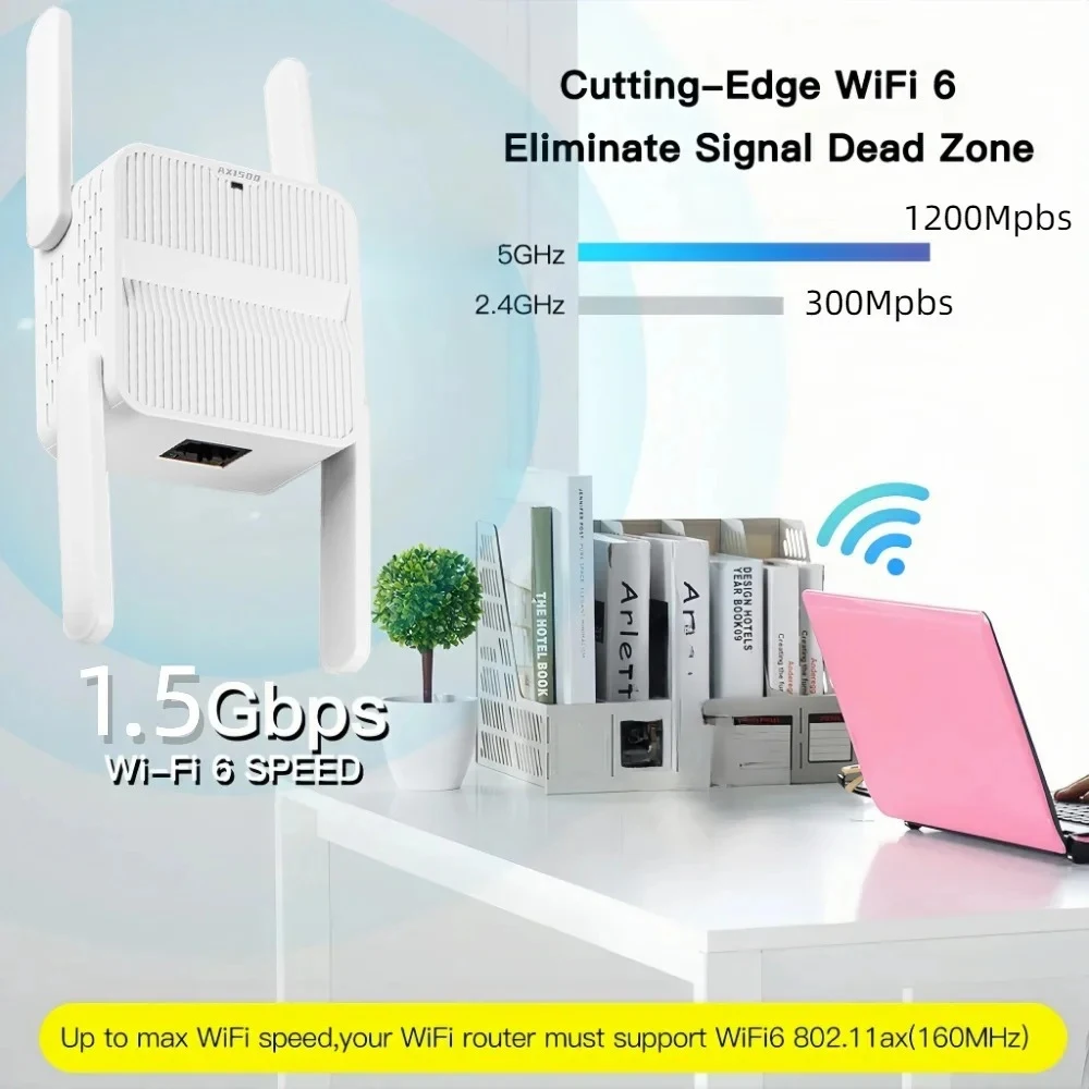 Repetidor WiFi 6 AX1500, amplificador de señal de doble banda, amplificador de señal Wi-Fi de 2,4G/5GHz, red de largo alcance, fácil configuración - imagen 3