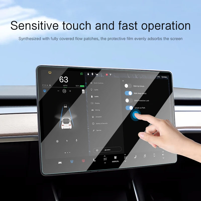 HUWEI-Protector de pantalla de vidrio templado 9H para Tesla Model 3 Y 2023 2022 2021, película de navegación de Control central, accesorio de modificación de coche - imagen 3