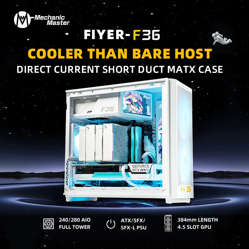 Conducto de aire corto F36 Flyer ITX/MATX 32L, soporte de 384mm, GPU ATX, fuente de alimentación 240/280, refrigeración por agua, torre de 165mm, funda de ordenador, carcasa de PC - imagen 2