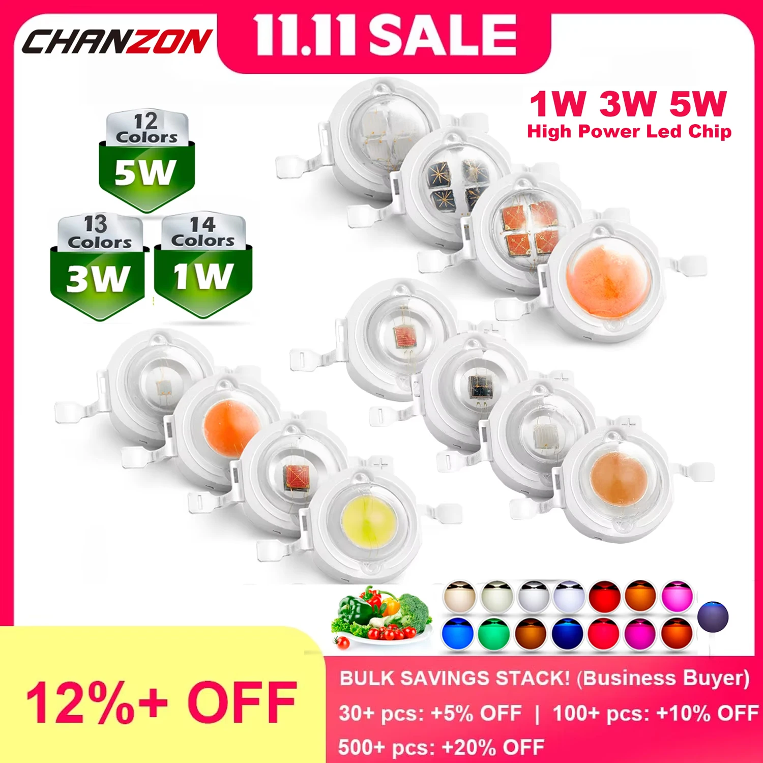 Cálido blanco frío Natural 1W 3W 5W alta potencia Smd Led Chip bombilla UV naranja rojo azul amarillo planta crecer lámpara emisor diodo cuenta - imagen 2