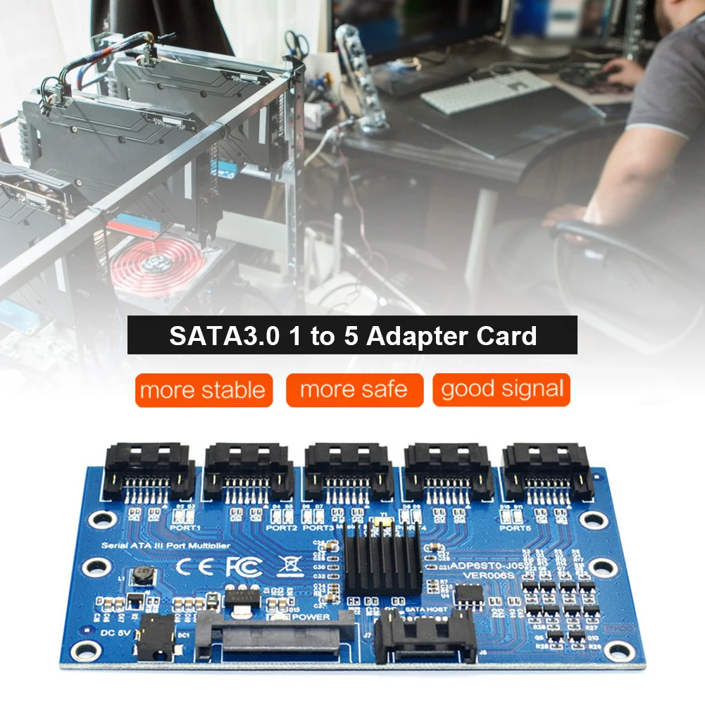 Tarjeta de expansión SATA de 1 a 5 puertos, placa base SATA3.0, adaptador de concentrador de tarjeta elevadora de 6Gbps - imagen 3