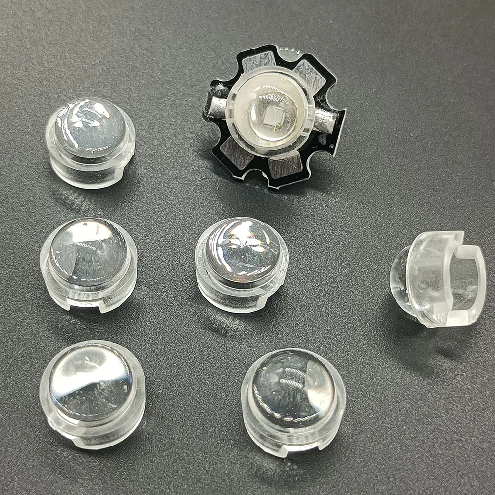 Mini lente LED de 13mm, 1W, 3W, 15, 30, 45, 60, 90, 100 grados para IR CCTV LED PCB, lente acrílica convexa con soporte, colimador reflector