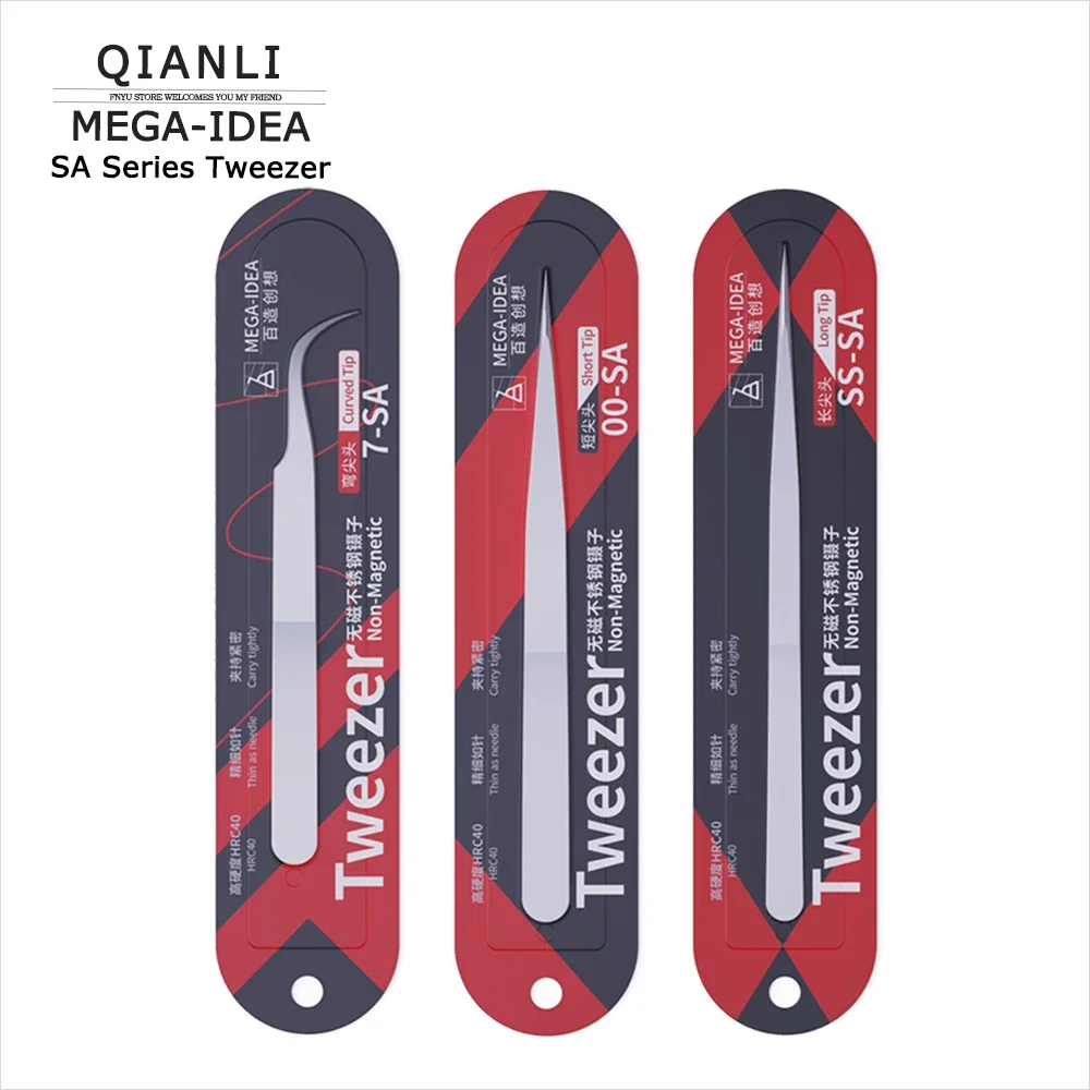 QIANLI-Pinzas de acero inoxidable no magnéticas para reparación de teléfonos móviles, Herramientas de sujeción de alambre volador, placa base, alta dureza, MEGA-IDEA - imagen 2