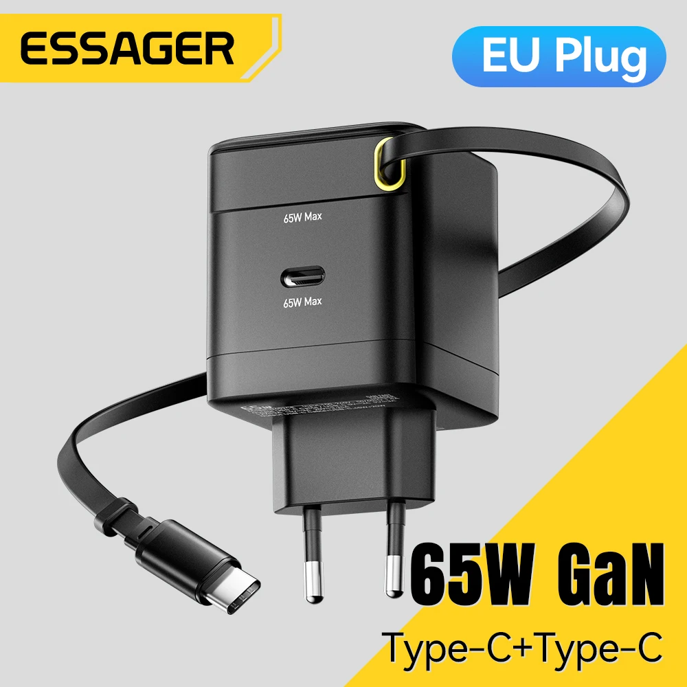 Cargador Essager 65W GaN con Cable Flexible retráctil PD carga rápida para iPhone 16 15 portátil Macbook tipo C cargador de teléfono - imagen 2
