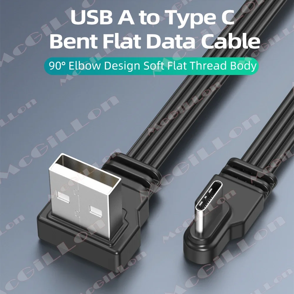 Cable plano flexible, recto, arriba, abajo, izquierdo y derecho, ángulo de 90 grados, USB macho a tipo C macho, Cable de carga y datos, 10CM, 30CM, 50CM - imagen 2