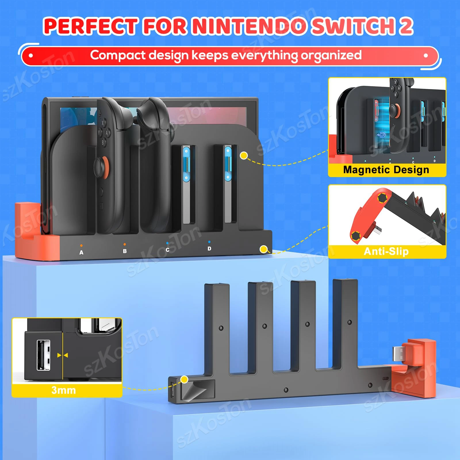 Estación de carga de controlador 4 en 1 para Switch 2, Joycon, indicador LED, base de carga rápida portátil para accesorios de juego Switch2 - imagen 4