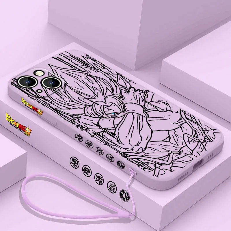 D-Dragon Ball Goku guapo para Apple iPhone 17 16 15 14 13 12 11 Air Mini Plus Pro Max cubierta de la caja del teléfono de la cuerda izquierda líquida - imagen 5