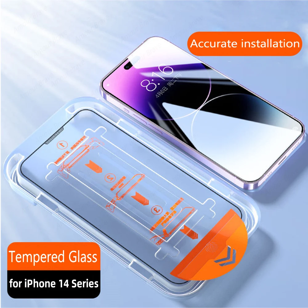 2 uds vidrio templado para iPhone 16E 16 15 Pro 14 Max Plus 13 12 11 Pro XS Max XR sin polvo fácil instalación Protector de pantalla HD - imagen 2