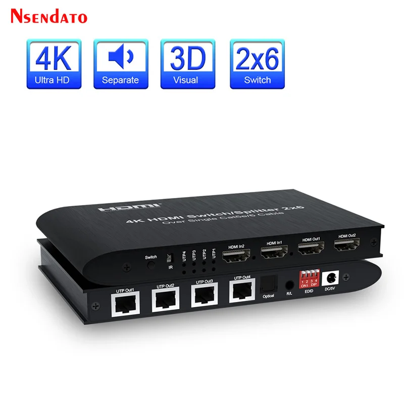 Receptor extensor HDMI 4K 60m 100m sobre RJ45 Cat6 2 en 6 salidas divisor de interruptor HDMI 2x6 convertidor de conmutador de Audio y vídeo HDMI - imagen 2