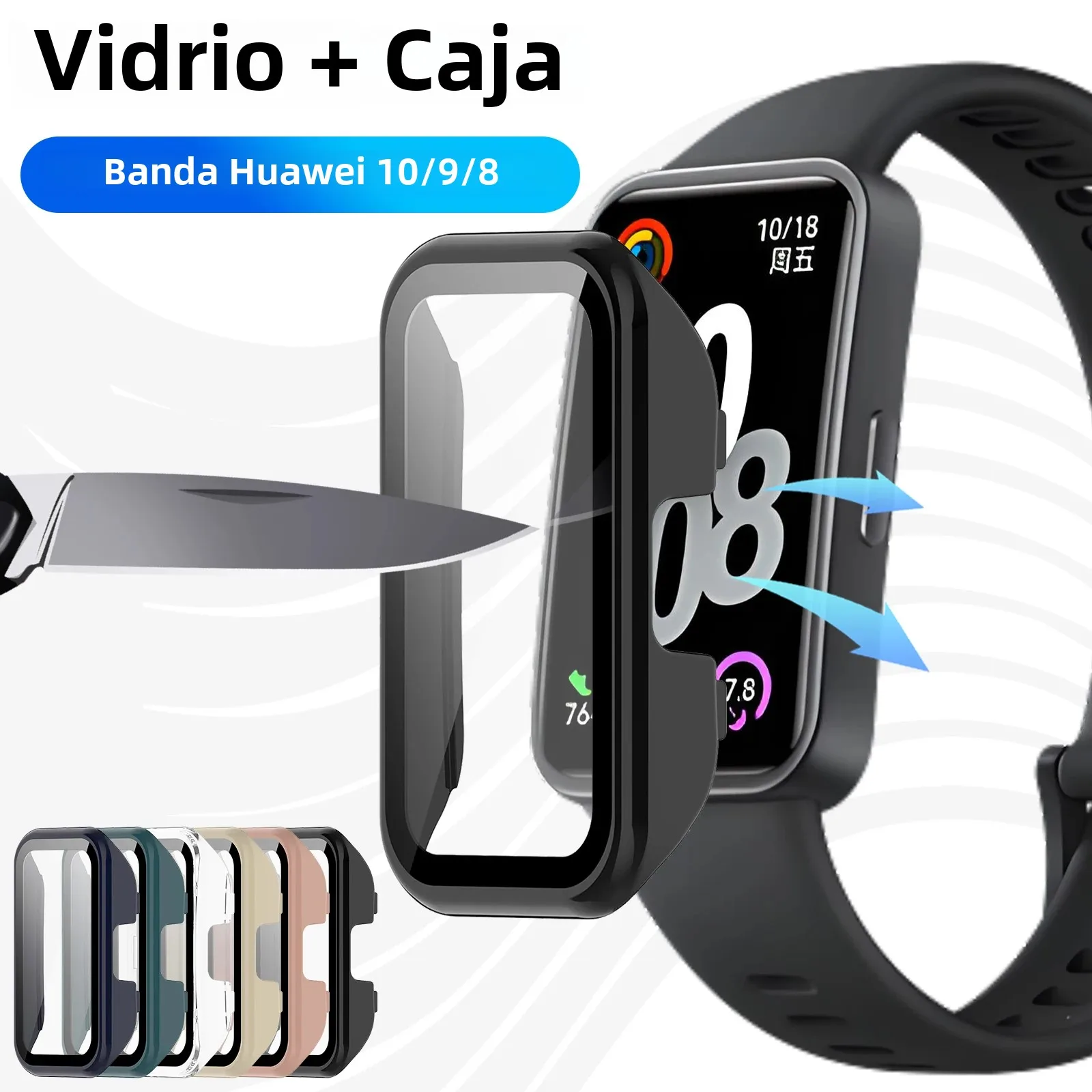 Vidrio + funda para Huawei Band 10 9 8 Protector de pantalla de vidrio templado y parachoques protector de PC duro para accesorios Huawei Band10/9/8 - imagen 2