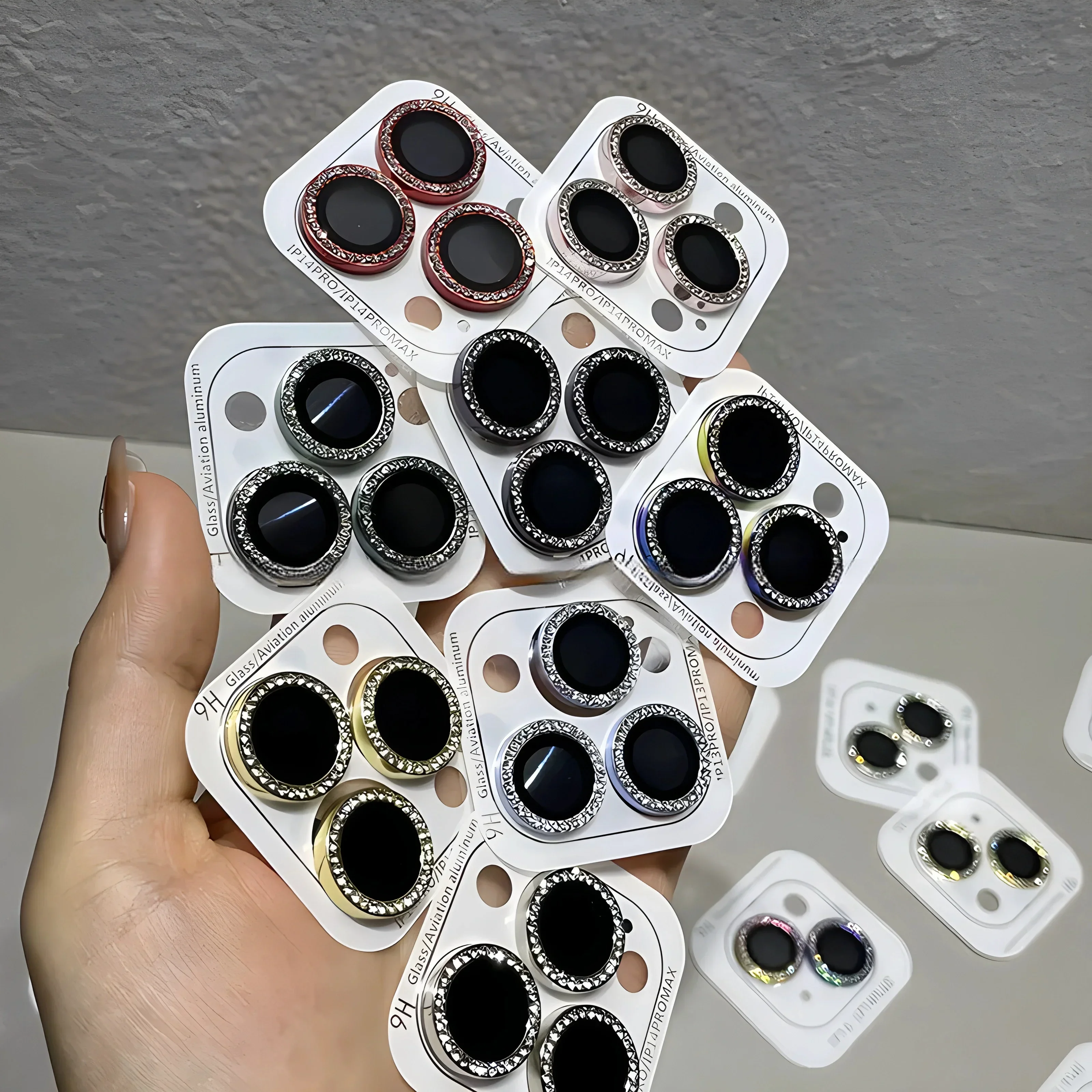 Protector de lente de cámara de Flash de diamante para IPhone 14, 13, 16 Pro Max, Mini Cristal de anillo de Metal de ladrillo brillante, 2-3 piezas - imagen 3