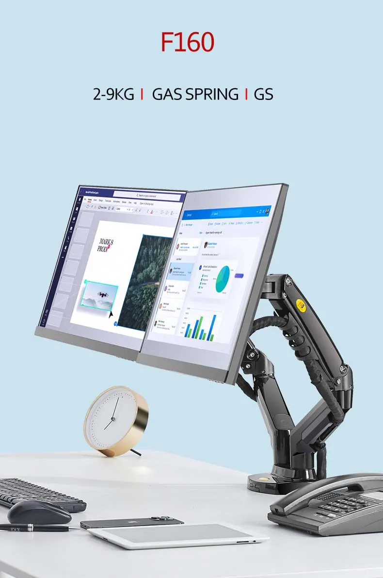 NB F160 Soporte Doble Monitor con Resorte de Gas y USB 3.0 - imagen 4
