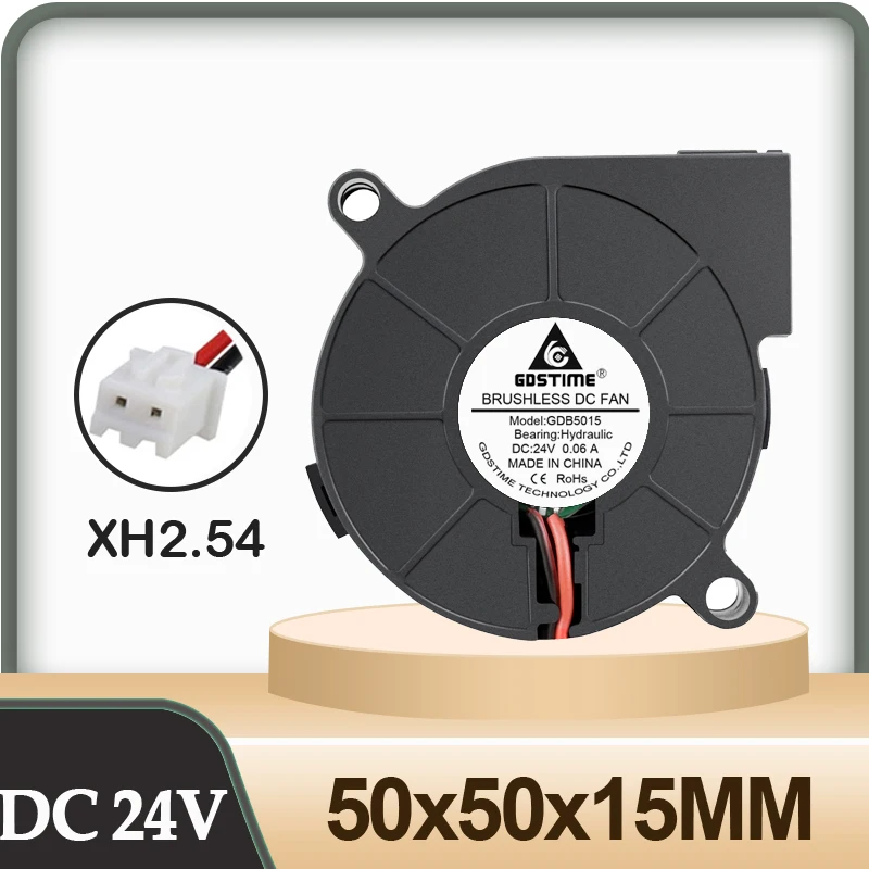 Gdstime-ventilador de refrigeración Turbo para impresora 3D, enfriador centrífugo sin escobillas, 2 piezas, 5cm, 24V, 2 pines, 50x50x15mm, 5015