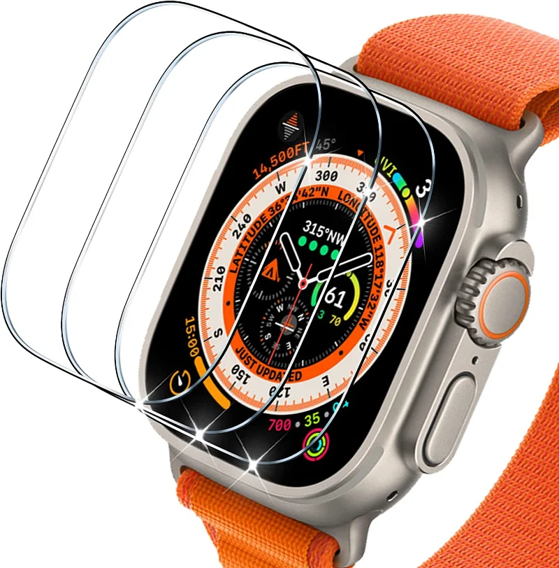 Cristal templado 3 piezas para Apple Watch, película protectora de pantalla para iwatch Ultra 49mm, HD
