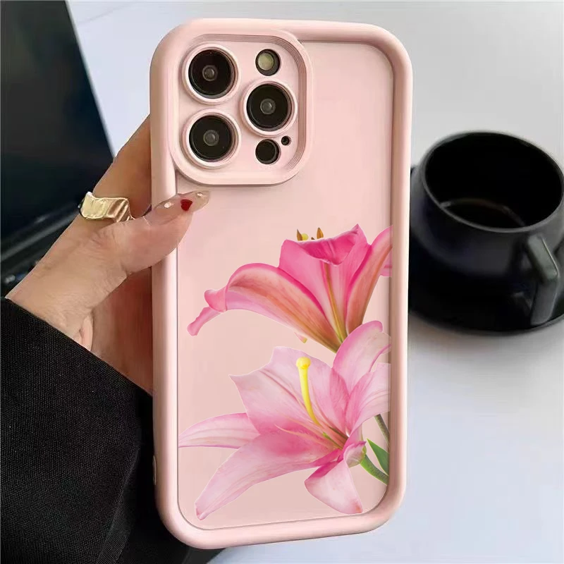 Funda de teléfono mate de silicona con estampado de flores de lirio para iPhone 16 15 14 13 12 11 Pro Max XS XR X 7 8 15 16 Plus 16E SE2 cubierta a prueba de golpes - imagen 2