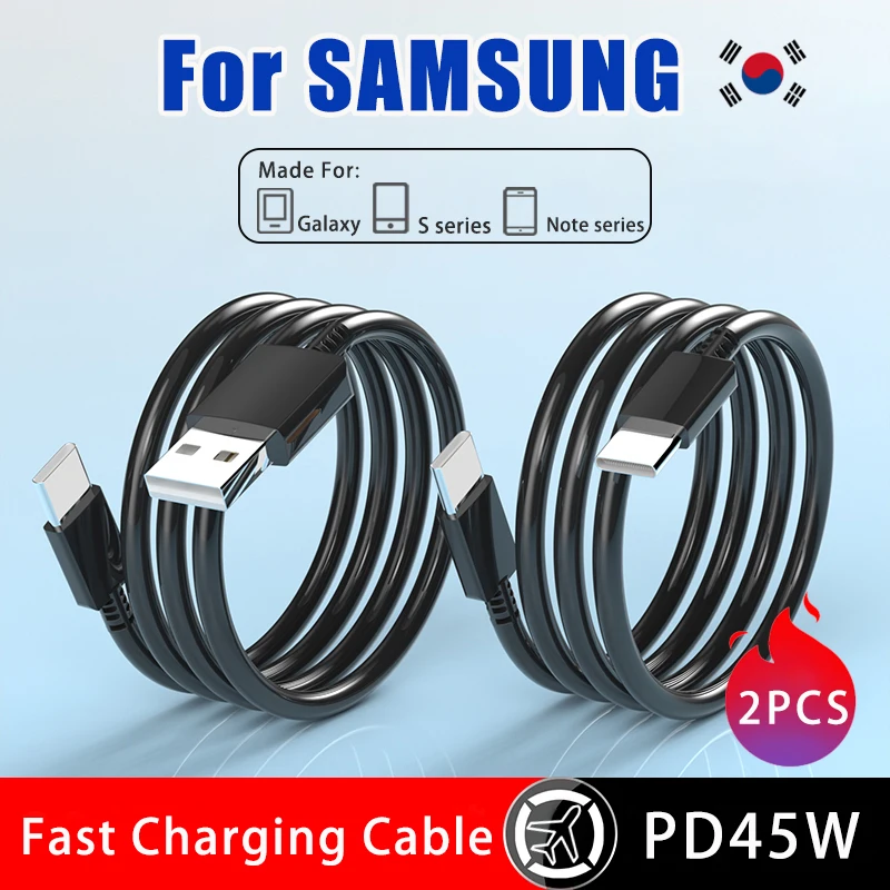 Cable de carga súper rápida para Samsung Galaxy, Cable de datos USB tipo C, 45W, 5A, S24, S23, S22, S21, S20 Ultra, Note 10, 5G, 20, A53, A54