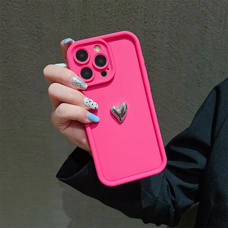 Funda de teléfono con corazón plateado para Samsung Galaxy S24 S23 S22 S21 Ultra Plus FE A52 A32 A53 A13 A33 A52 A34 A54 A15 funda suave de silicona - imagen 3