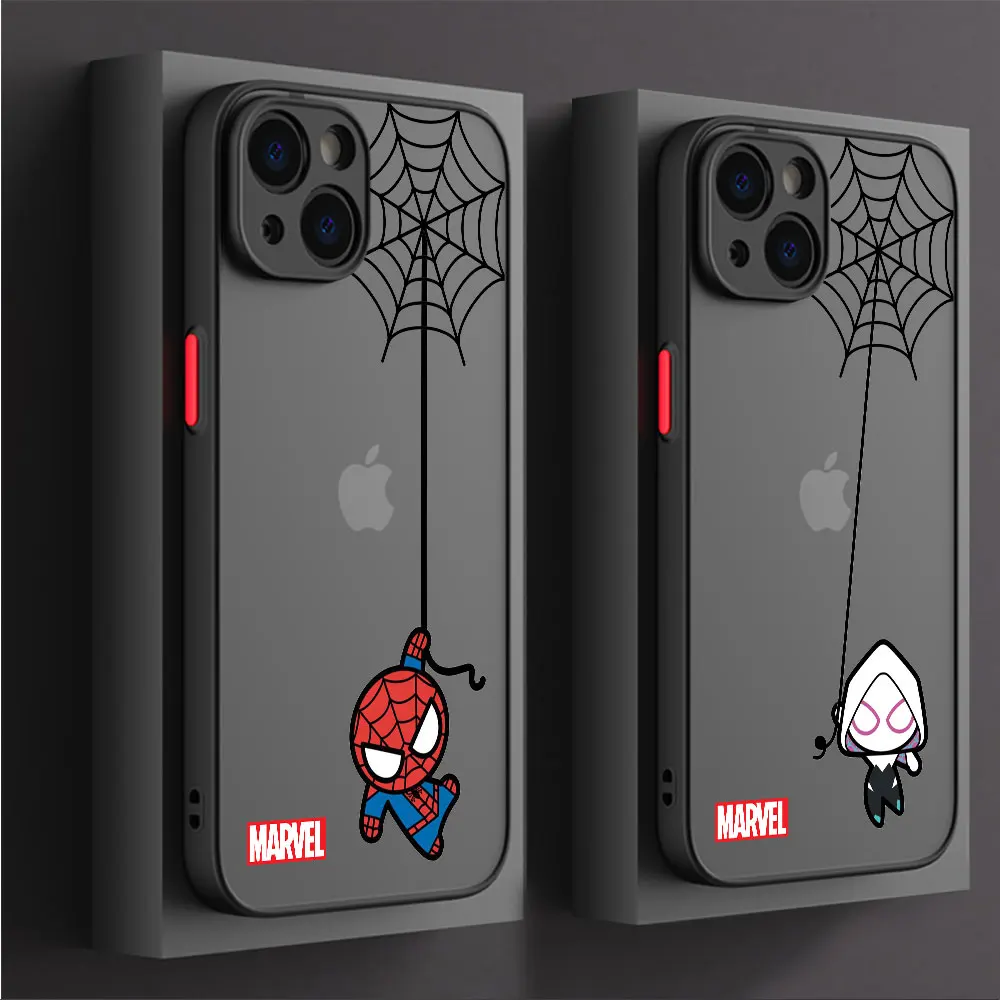 Funda mate para Apple iPhone SE XS Max 12 13 Mini 11 Pro 14 Pro XR 7 8 Plus 15ProMax estampado de lujo Marvel Spiderman lindo - imagen 5