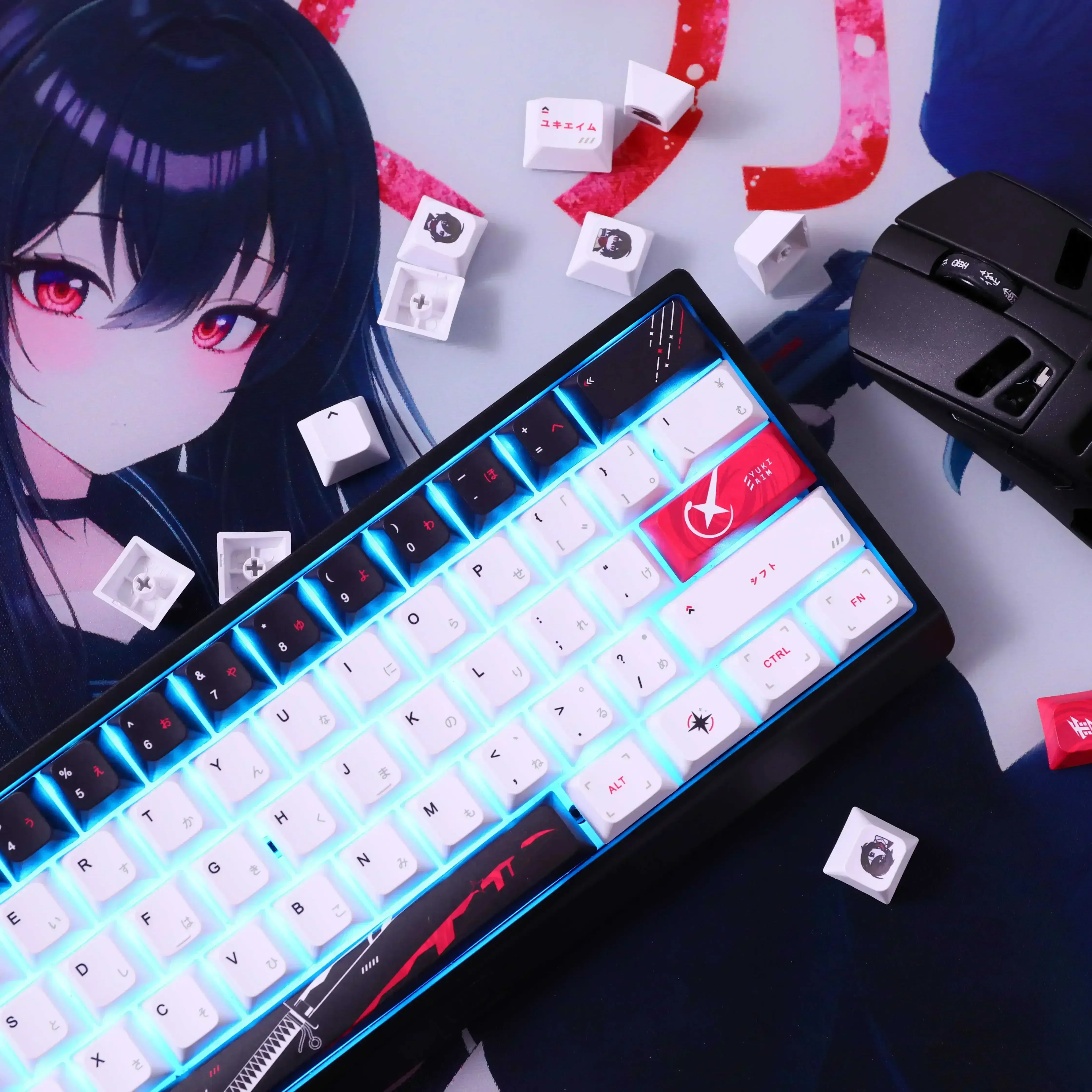 Juego de teclas Yuki Aim PBT, sublimación de cinco caras, teclas de teclado de Anime, teclas de perfil de cereza personalizadas para regalo de teclado mecánico - imagen 2