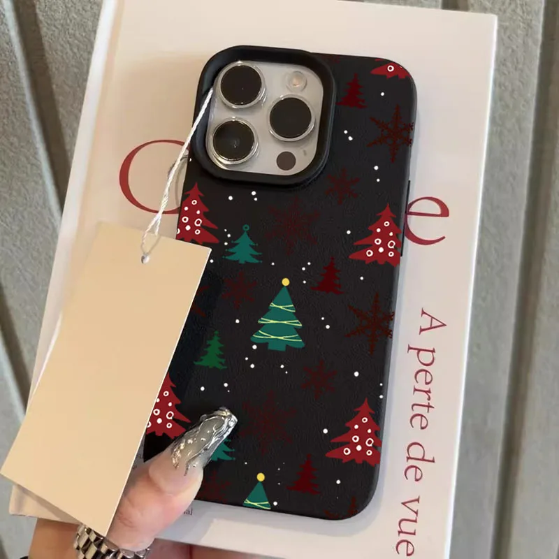 Bonita funda de teléfono con estampado de árbol de Navidad con estampado de lichi para iPhone 16 Pro Max XS X XR 15 14 Plus 11 13 12 funda suave de caramelo - imagen 4