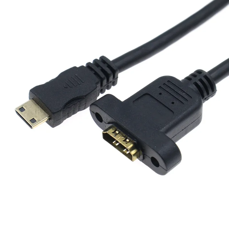 HDMI hembra a Mini macho HDMI interfaz chapada en oro Cable de extensión para cámara digital portátil totalmente blindado con orificio para tornillo fijo - imagen 5