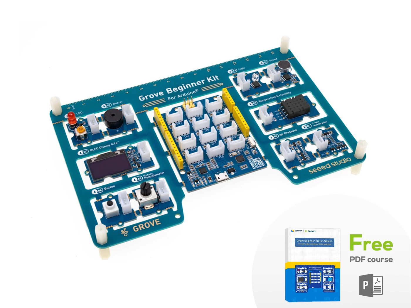 Kit principiante Grove para Arduino, placa compatible con Arduino UNO todo en uno con 10 sensores, 12 proyectos con curso gratuito, educación STEAM - imagen 3