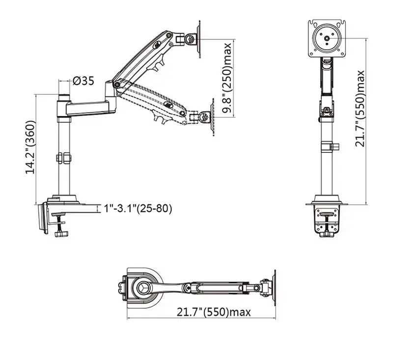 NB nuevo H100 22-35 "soporte de Monitor de resorte de Gas brazo montaje de TV LCD de movimiento completo 2-12kg ergonómico soporte de abrazadera de doble brazo USB3 - imagen 3