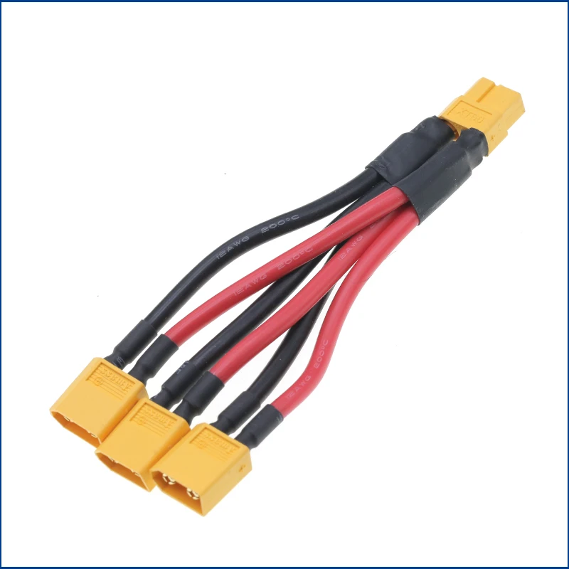 XT60 Parallel Battery Connector 3-Way 12AWG Silicone Wire Male/Female Dual Extension Y Splitter 100mm for Battery Charger Motor - imagen 3