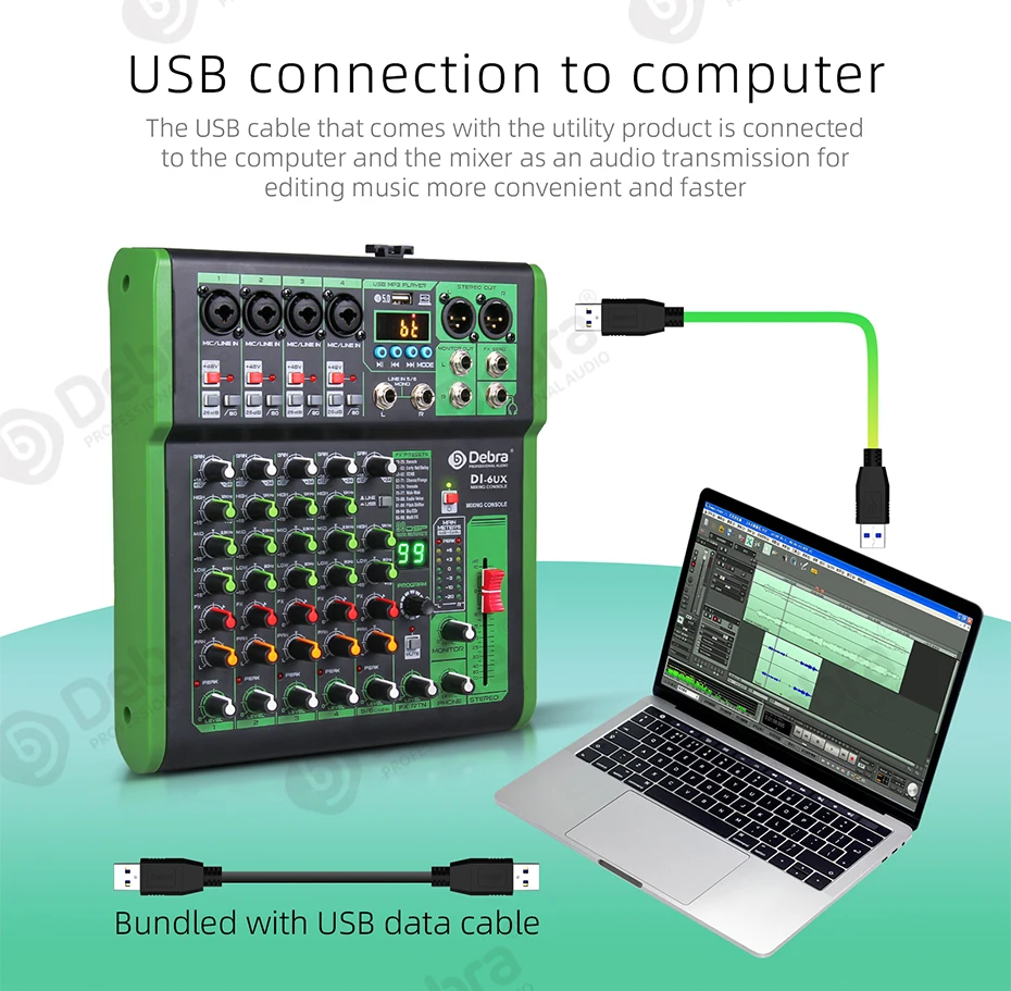 Debra DI Pro-mezclador de Audio con 99 efectos digitales DSP, entrada MP3 USB para Karaoke en casa, transmisión en vivo, estudio de grabación - imagen 4