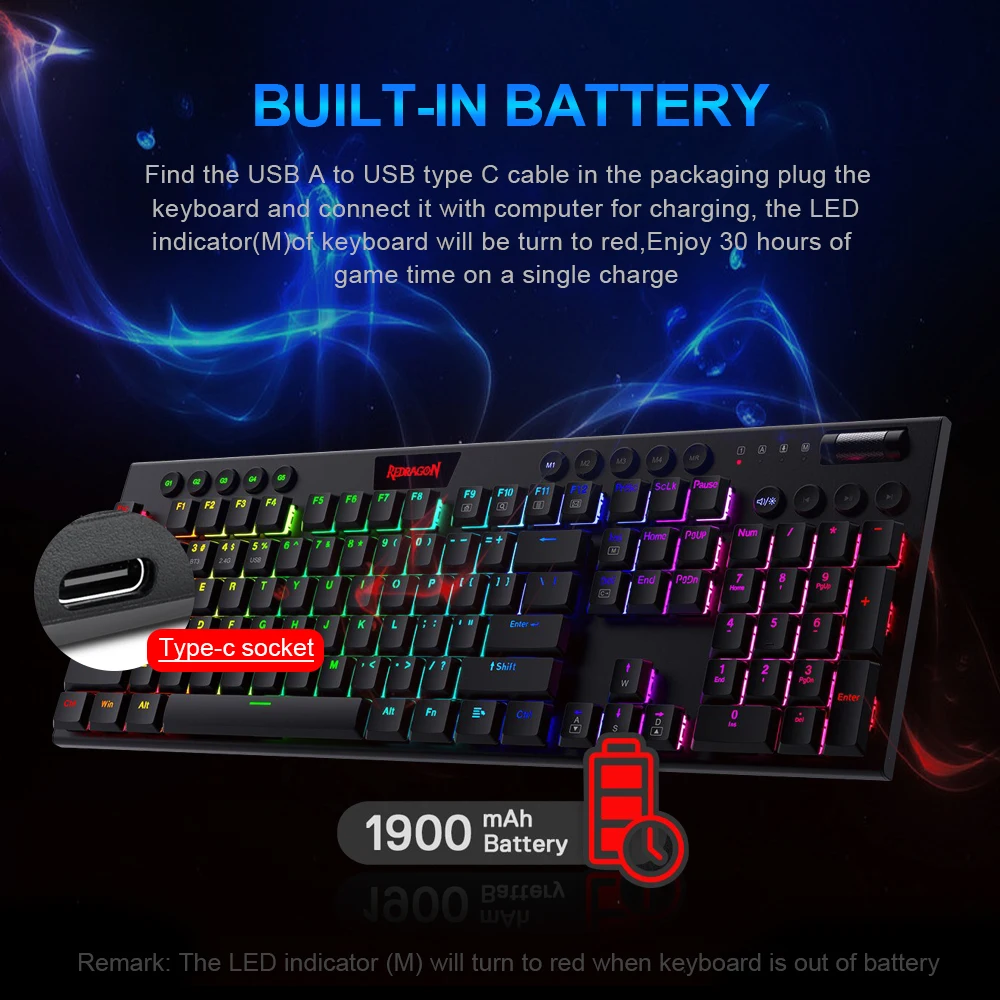 Redragon Horus K618 Teclado Mecánico Inalámbrico RGB Retroiluminado