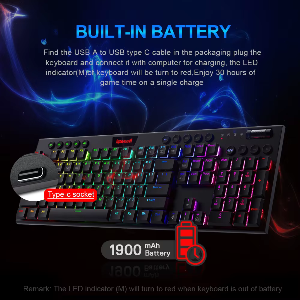 Redragon Horus K618 Teclado Mecánico Inalámbrico RGB Retroiluminado
