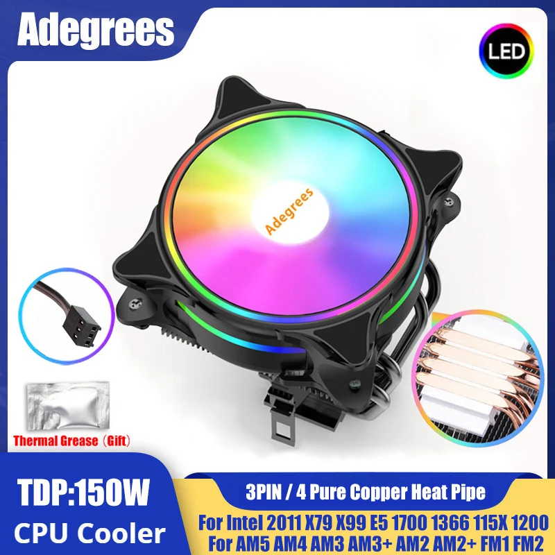 Enfriador de aire de CPU de 120MM, Ventilador de CPU de 4 tubos de calor de 3 pines para Intel LGA X79 X99 2011 1700 1150 1151 1155 AMD AM3 AM4 AM5 - imagen 2