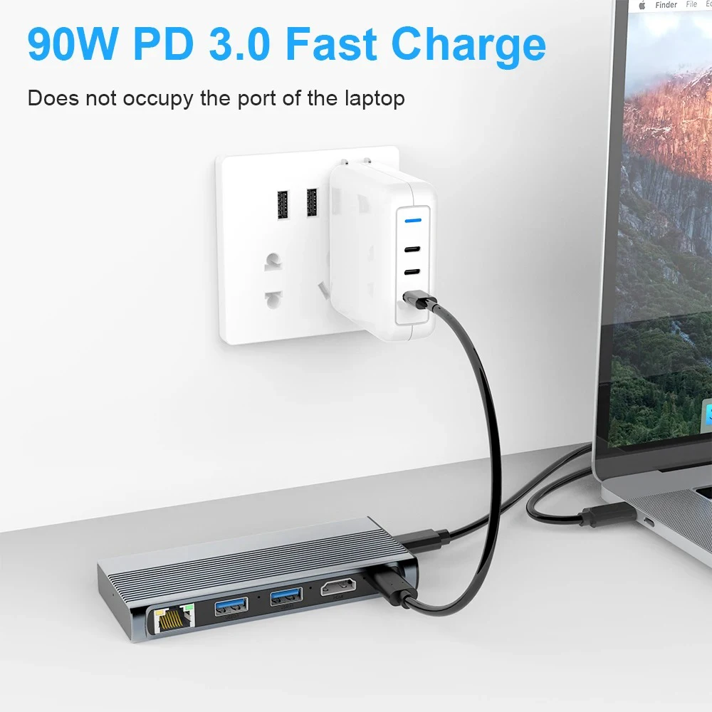 Carcasa M.2 SSD 6 en 1 USB C Hub compatible con HDMI 2,0 10G USB-A RJ45 Gigabit Ethernet adaptador para transferencia y pantalla de datos de ordenador portátil - imagen 4