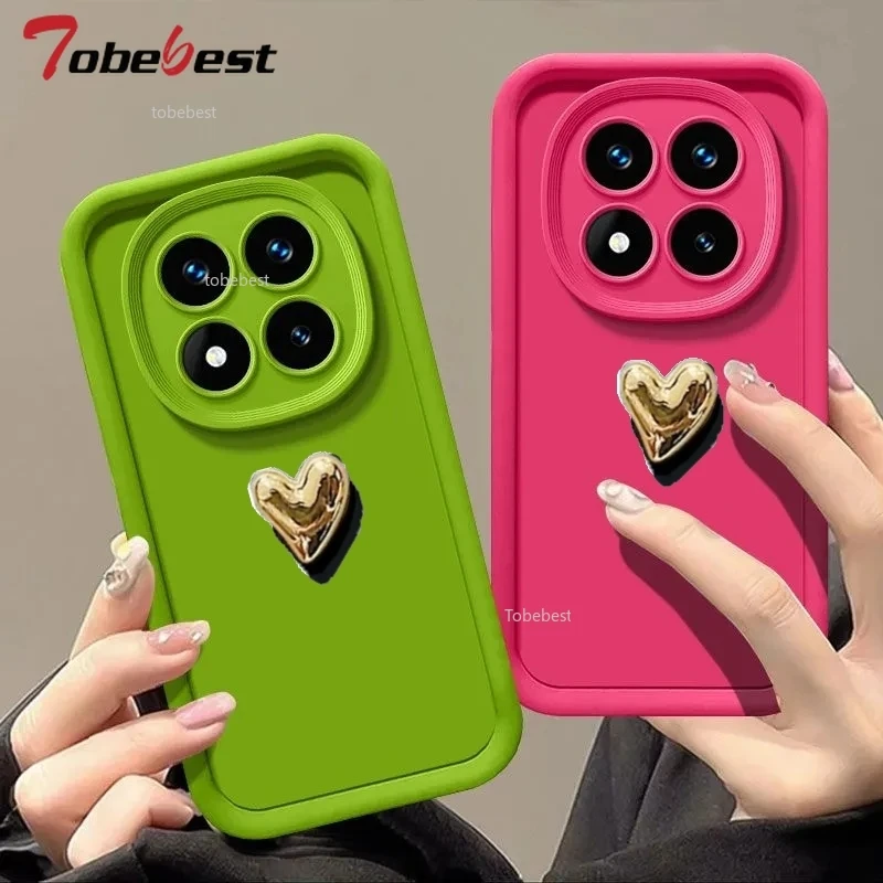 Funda de silicona con forma de corazón dorado 3D para Xiaomi Redmi Note 14 13 12 11 10 9 8 Pro 11S 10S 9S 4G 5G, funda mate suave caramelo