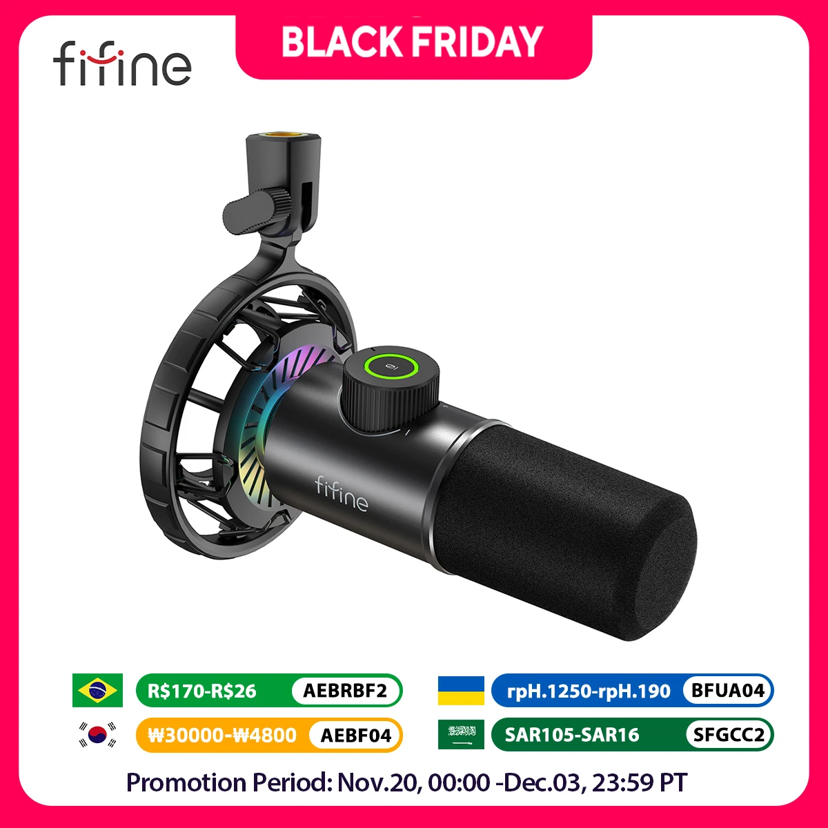 FIFINE K658 Micrófono USB para PC y computadora portátil, micrófono para juegos con grifo a silencio, iluminación RGB, conector para auriculares, para transmisión/grabación - imagen 2