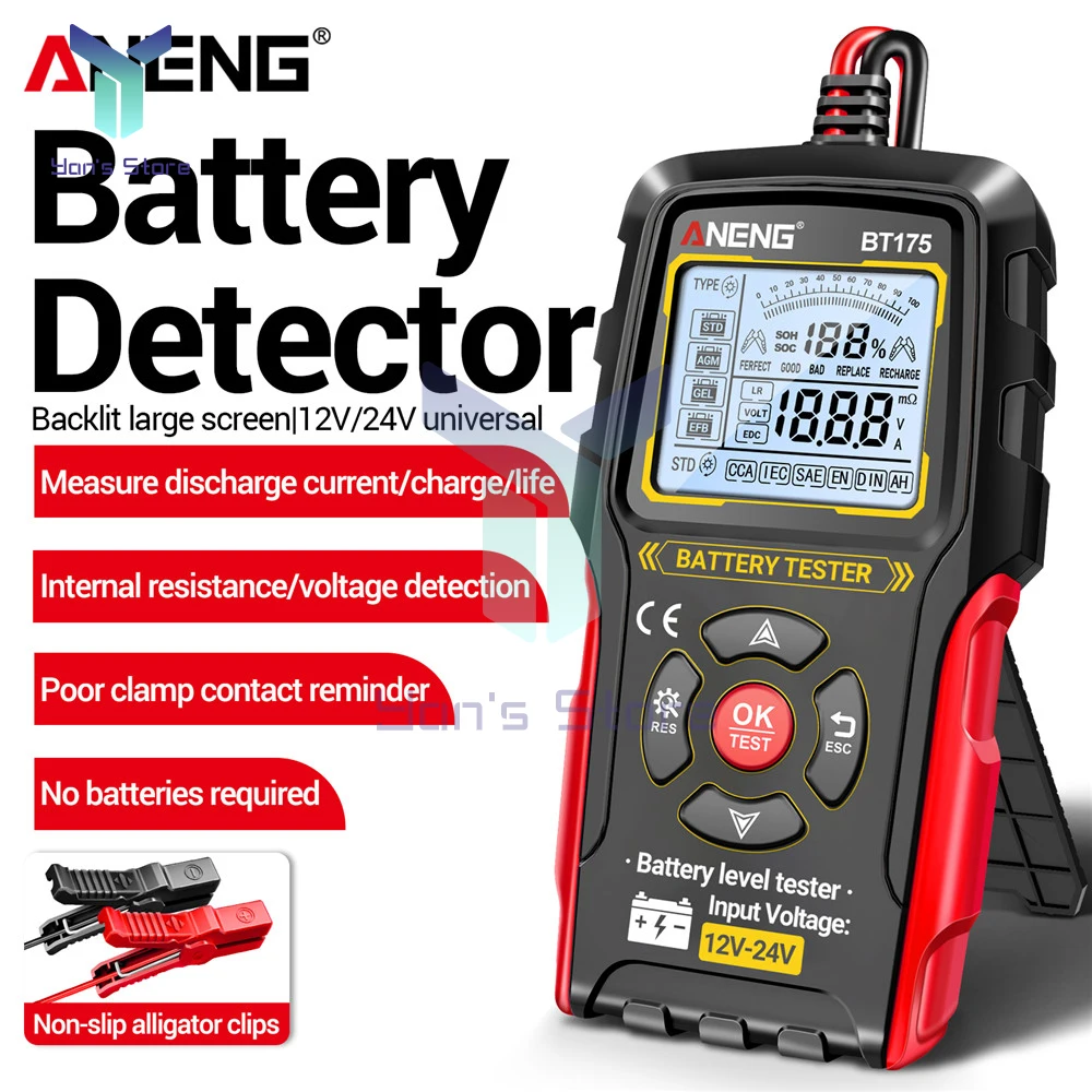 Analizador de batería de plomo-ácido para coche, 12V, 24V, prueba de carga automática ANENG BT175 50 ~ 1999CCA, herramientas de diagnóstico de cargas de circuito de carga - imagen 4