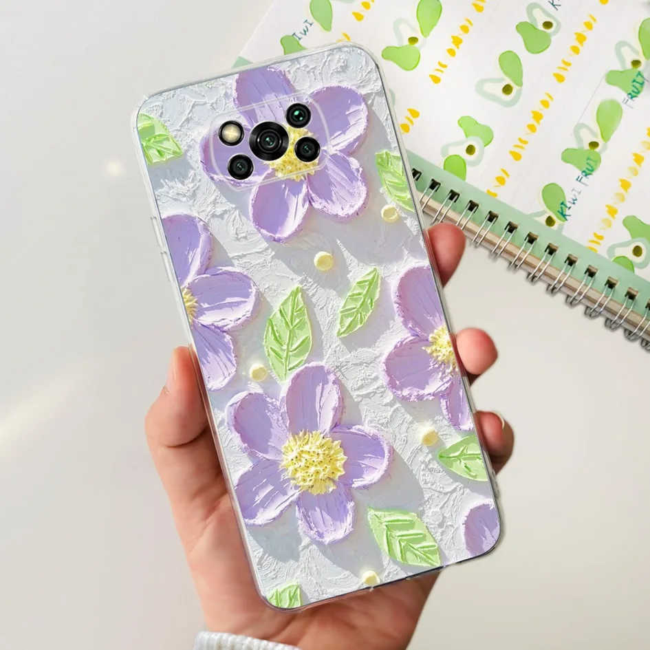 Funda transparente para teléfono Xiaomi Poco X3, carcasa de silicona suave con flores, a la moda, NFC - imagen 5