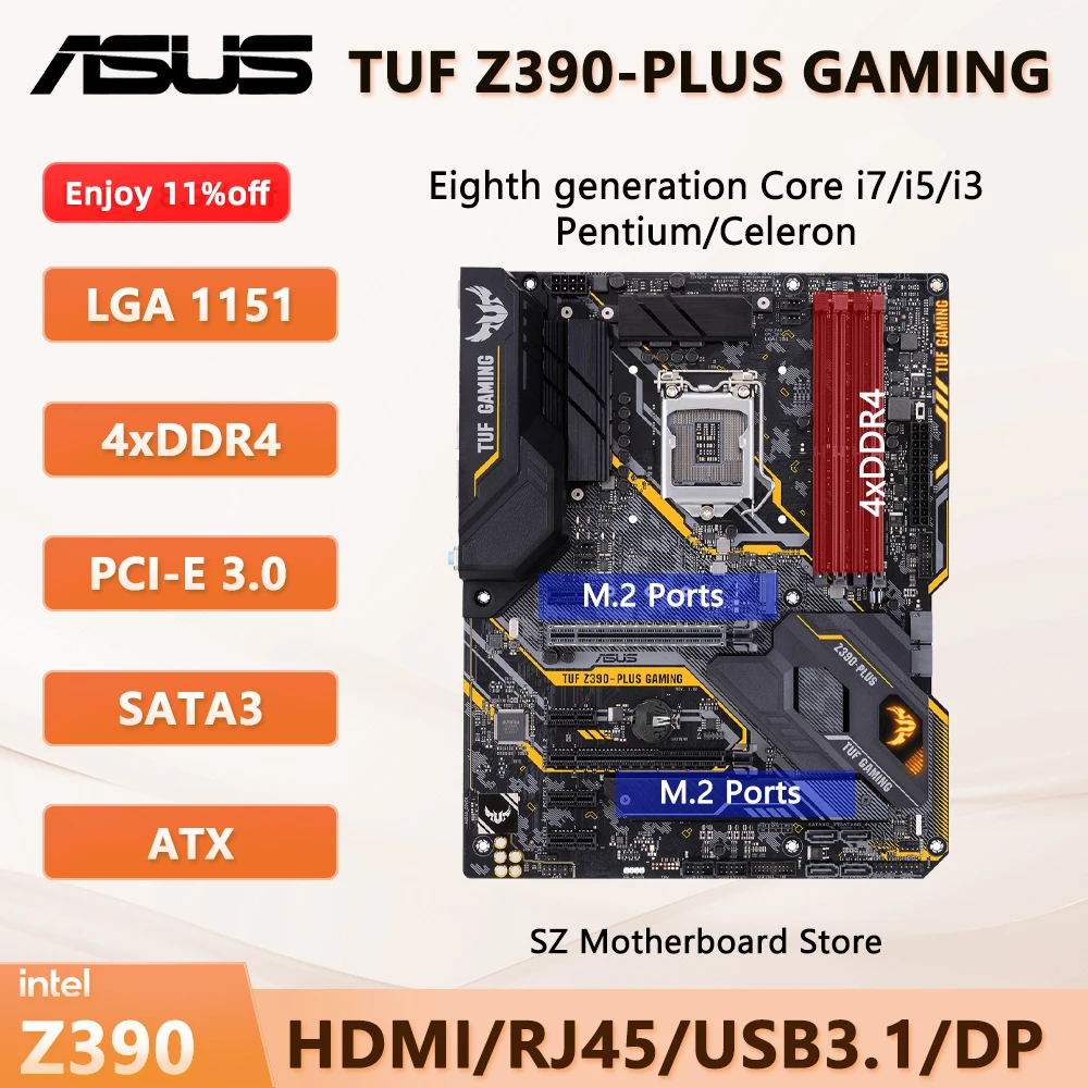 Placa base ASUS TUF Z390-PLUS GAMING LGA 1151 para CPU Intel de 8. a/9 a generación i9 9900K i7 9700 i5 9400F DDR4 M.2 HDMI USB 3,1 ATX