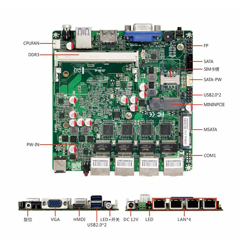 La placa base NANO mini ITX J1900 J1800/control en la pequeña placa base industrial N2940/N2840CPU 12x12 - imagen 2