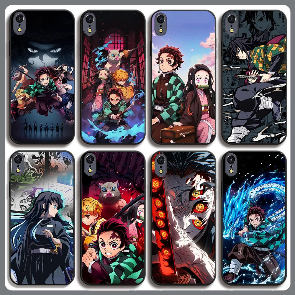 BD-25 Funda negra Demon Slayer para iPhone 5 5s 6 6s 7 8 X XS XR SE 16E Max Plus